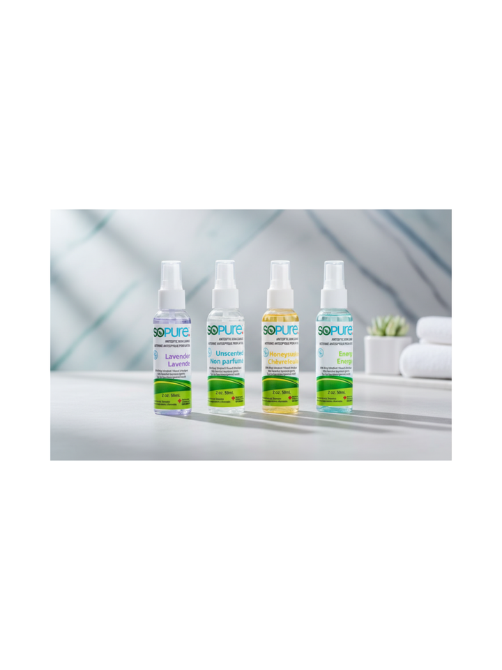 Scented and Unscented Hand Sanitizer Spray Refillable Bottles of 4X59 mL  - SoPure Products