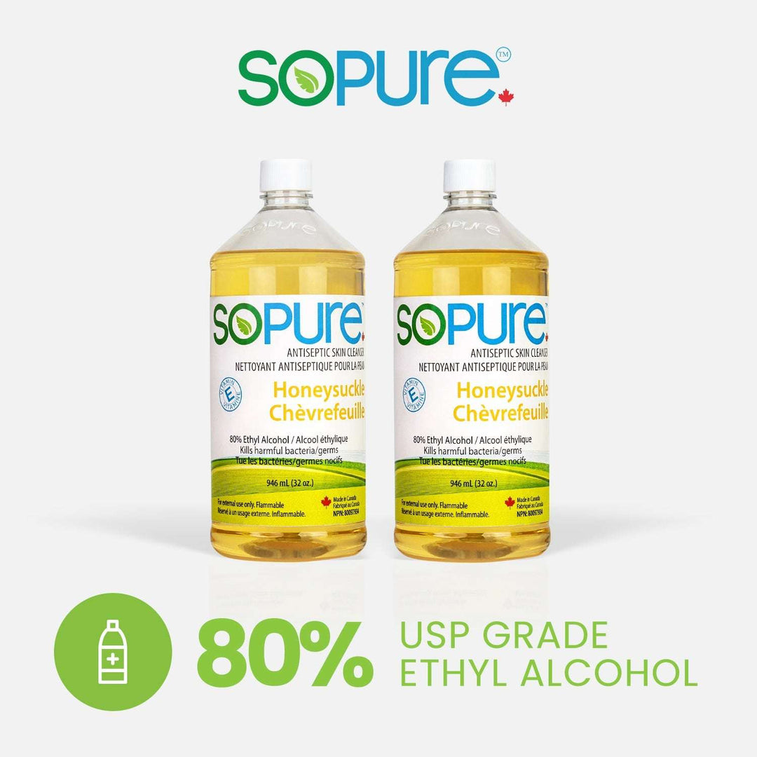 SoPure Sanitizer Refill Bottles 945 mL, 80% USP Grade Ethyl Alcohol: High-Efficiency, Gentle Care - SoPure Products
