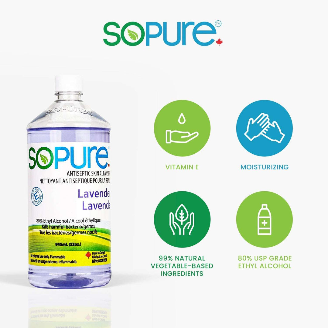 SoPure Sanitizer Refill Bottles 945 mL, 80% USP Grade Ethyl Alcohol: High-Efficiency, Gentle Care - SoPure Products