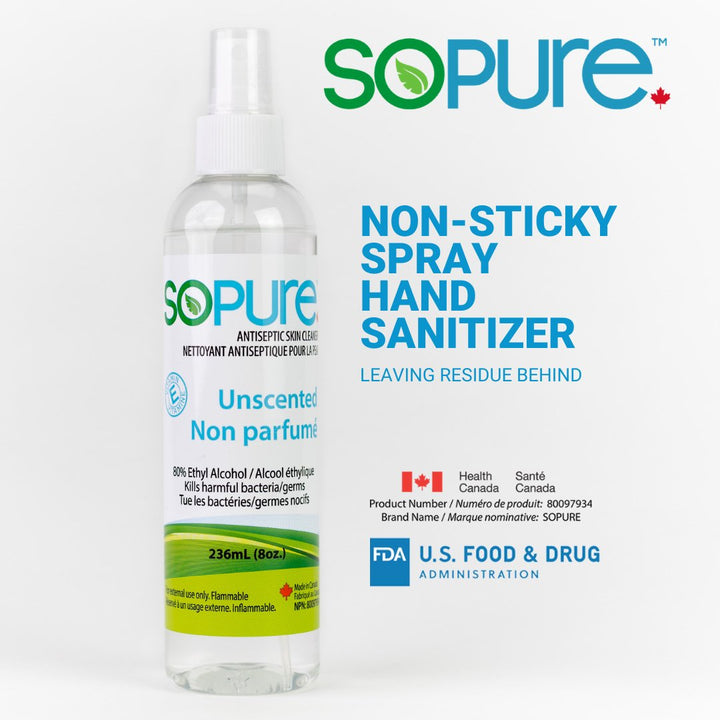 SoPure 236mL Spray Hand Sanitizer with 80% Ethyl Alcohol: Quick, Effective, and Gentle - SoPure Products